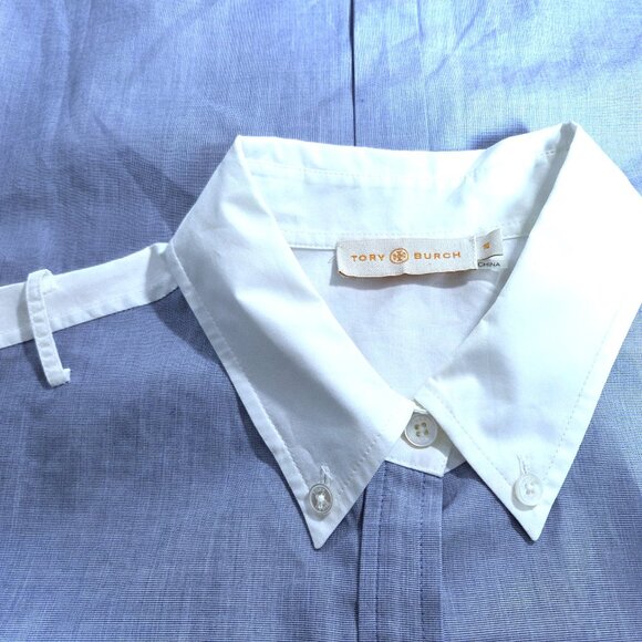 NWOT Tory Burch Blue & White Button Down Blouse Size 10 - Picture 3 of 3